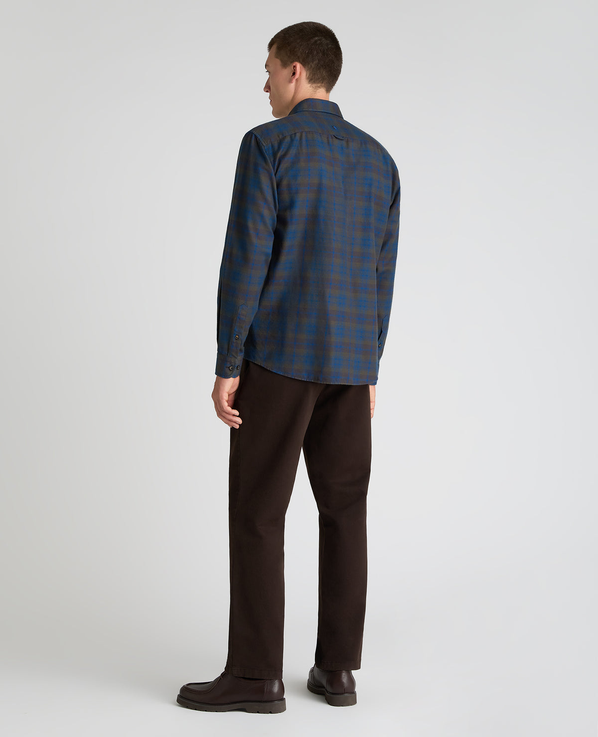 Brown Plaid Cotton Blend Shirt