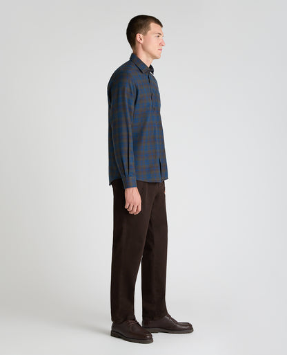 Brown Plaid Cotton Blend Shirt