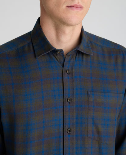Brown Plaid Cotton Blend Shirt