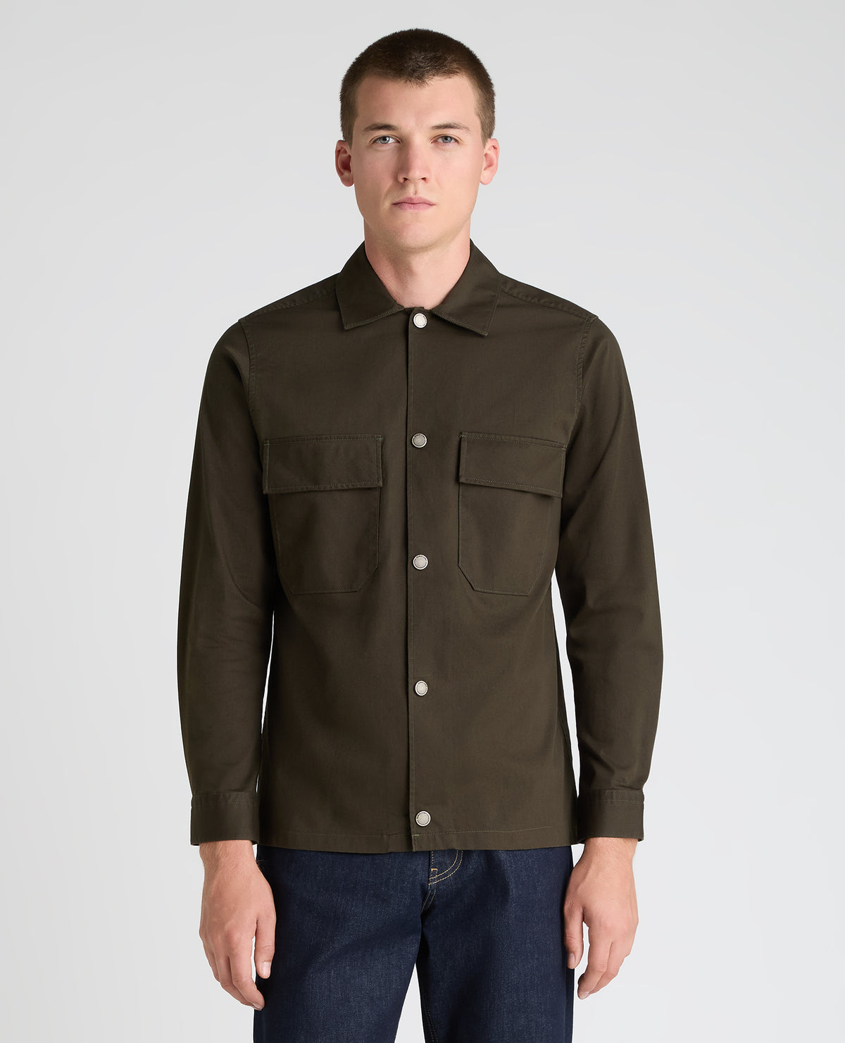 Dark Green Collared Cotton Blend Shacket