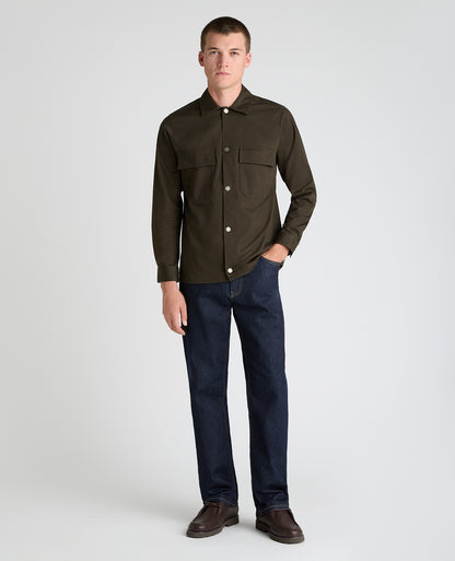 Dark Green Collared Cotton Blend Shacket