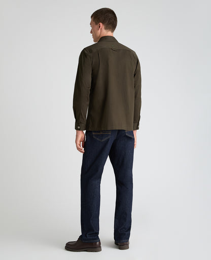 Dark Green Collared Cotton Blend Shacket