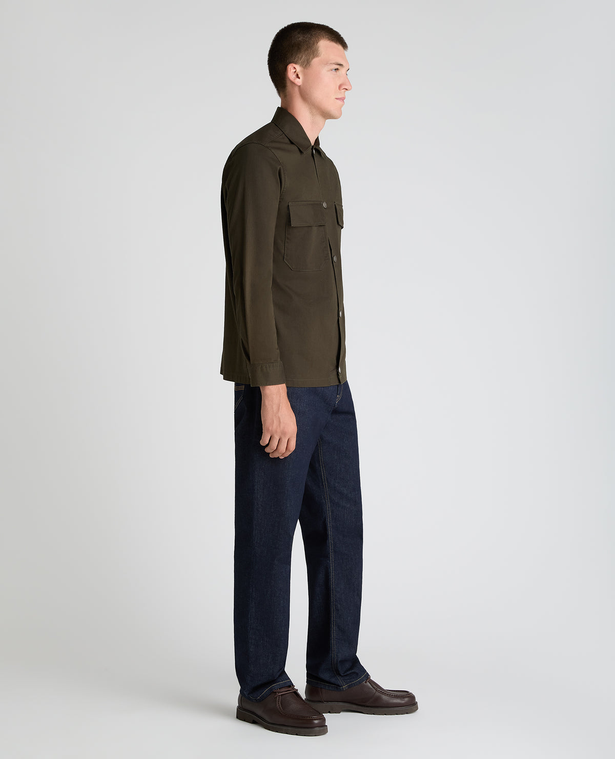 Dark Green Collared Cotton Blend Shacket