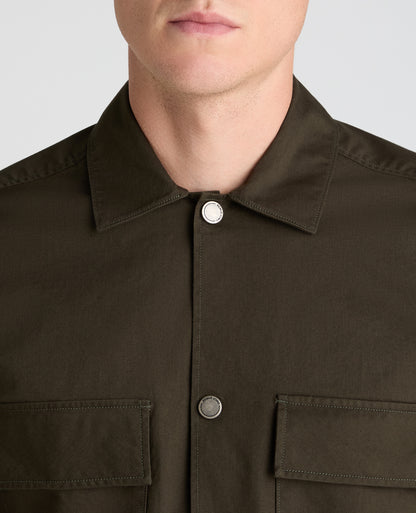 Dark Green Collared Cotton Blend Shacket