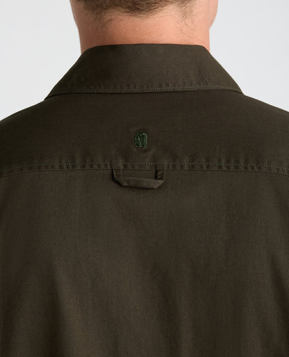 Dark Green Collared Cotton Blend Shacket