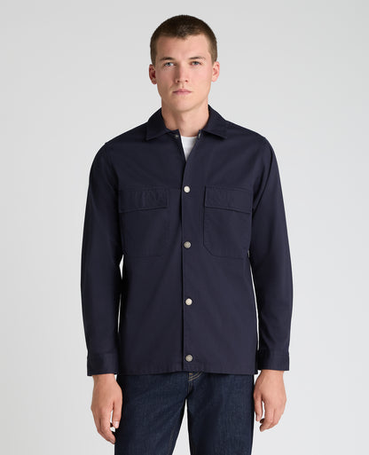 Navy Collared Cotton Blend Shacket