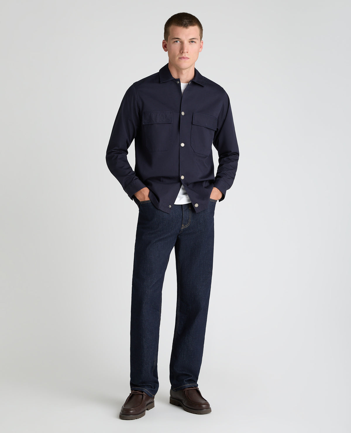 Navy Collared Cotton Blend Shacket