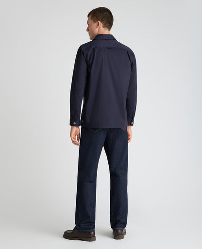 Navy Collared Cotton Blend Shacket