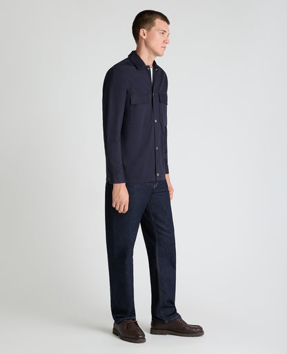Navy Collared Cotton Blend Shacket