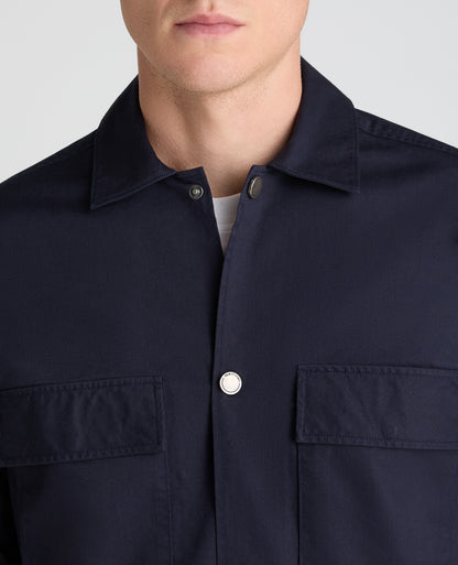 Navy Collared Cotton Blend Shacket