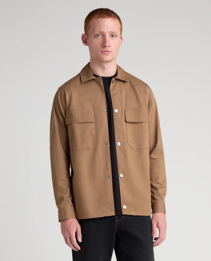 Stone Collared Cotton Blend Shacket