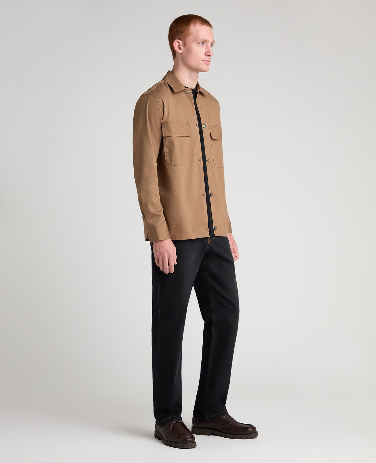 Stone Collared Cotton Blend Shacket