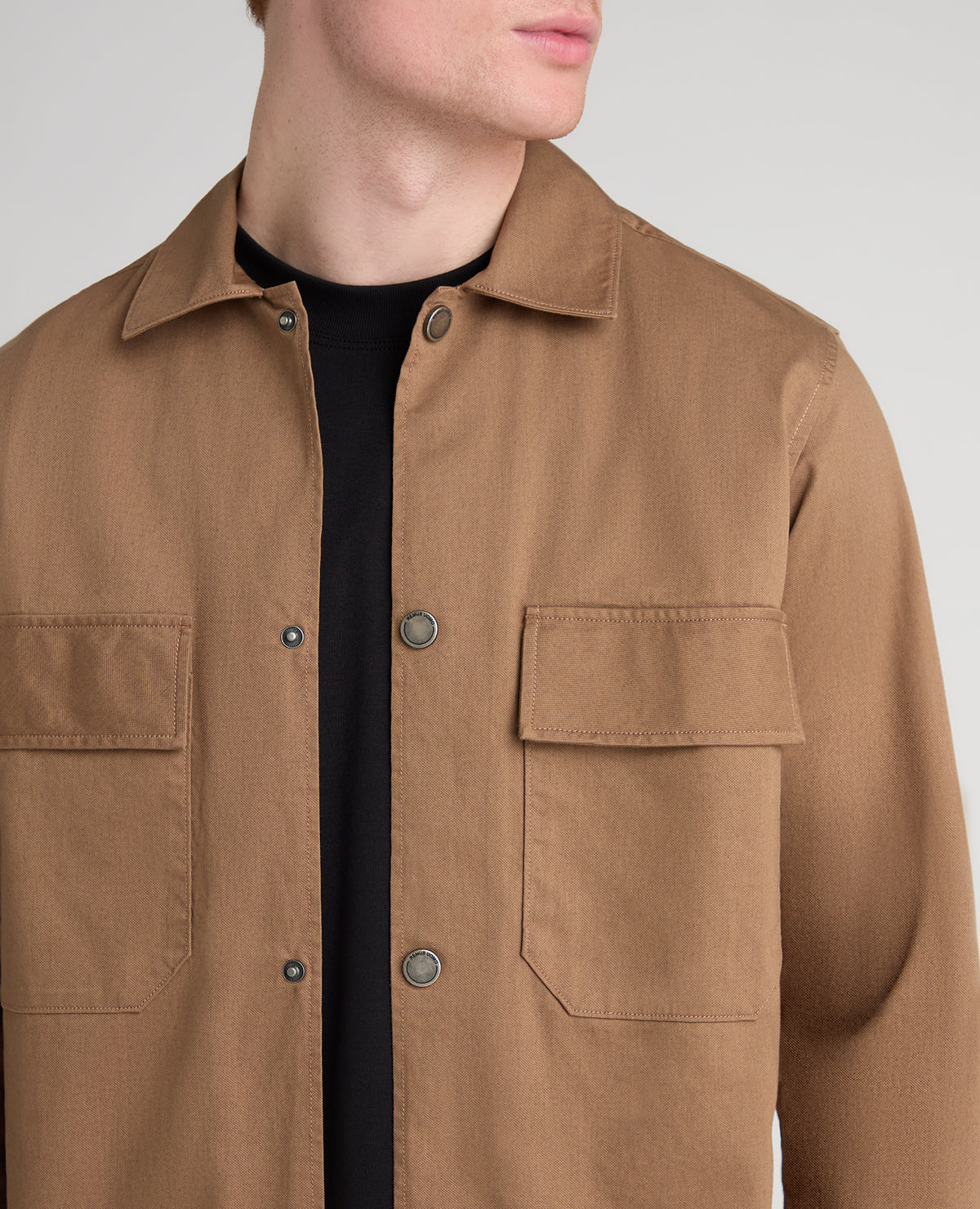 Stone Collared Cotton Blend Shacket