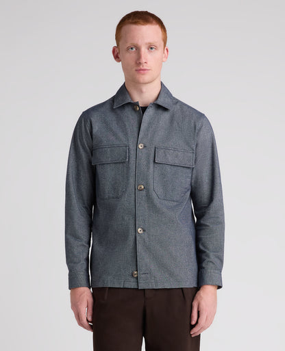 Dark Blue Cotton Stretch Shacket