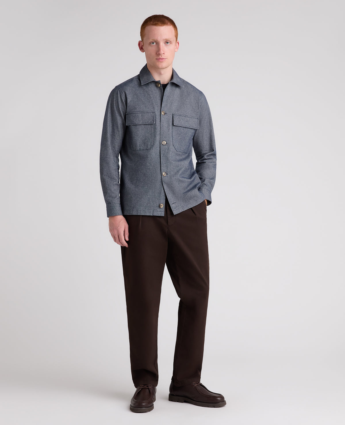Dark Blue Cotton Stretch Shacket