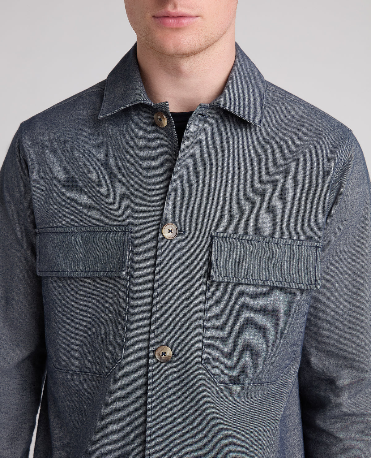 Dark Blue Cotton Stretch Shacket