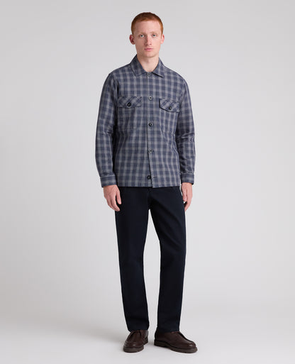 Dark Blue Plaid Cotton Stretch Shacket