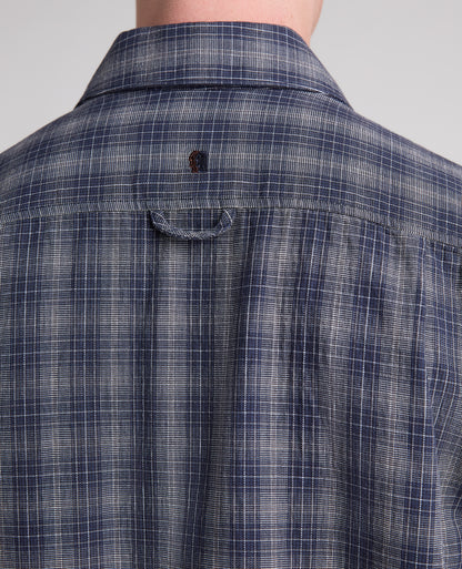 Dark Blue Plaid Cotton Stretch Shacket