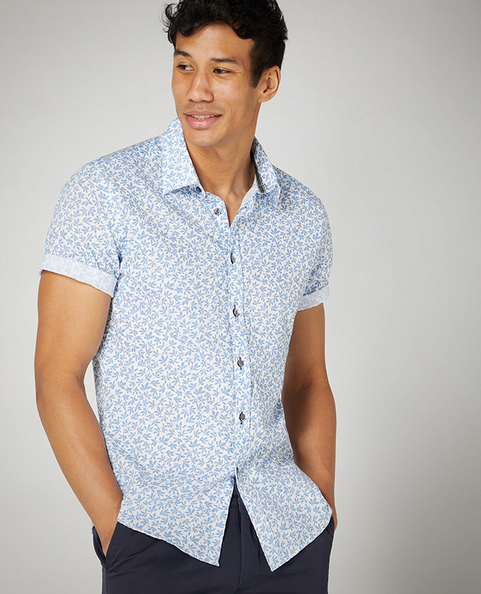 Slim Fit Print Cotton Short Sleeve Shirt