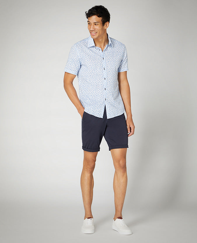 Slim Fit Print Cotton Short Sleeve Shirt