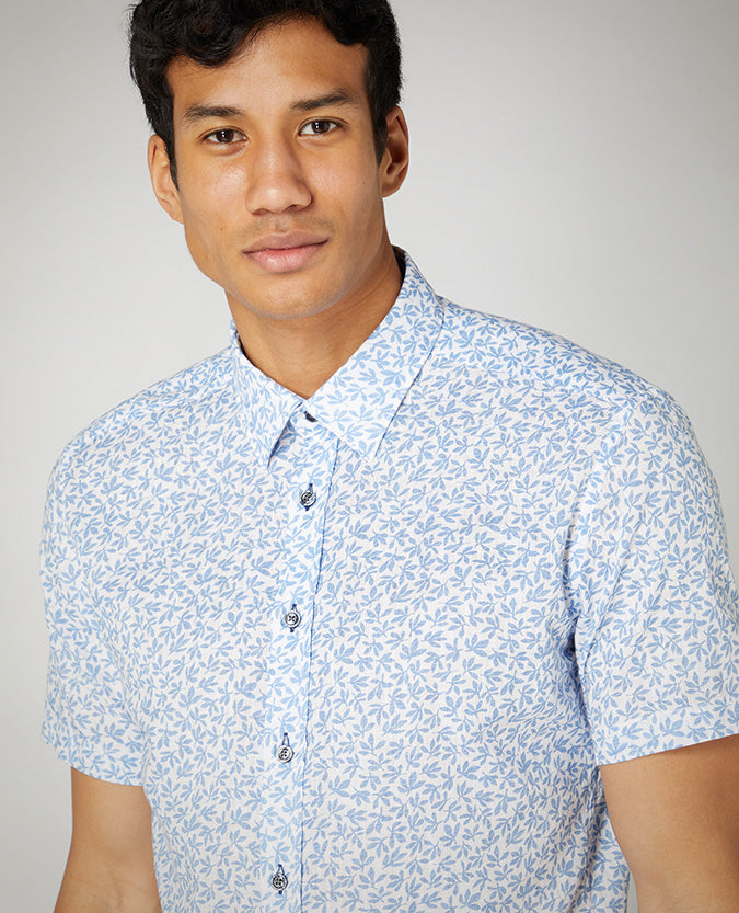 Slim Fit Print Cotton Short Sleeve Shirt