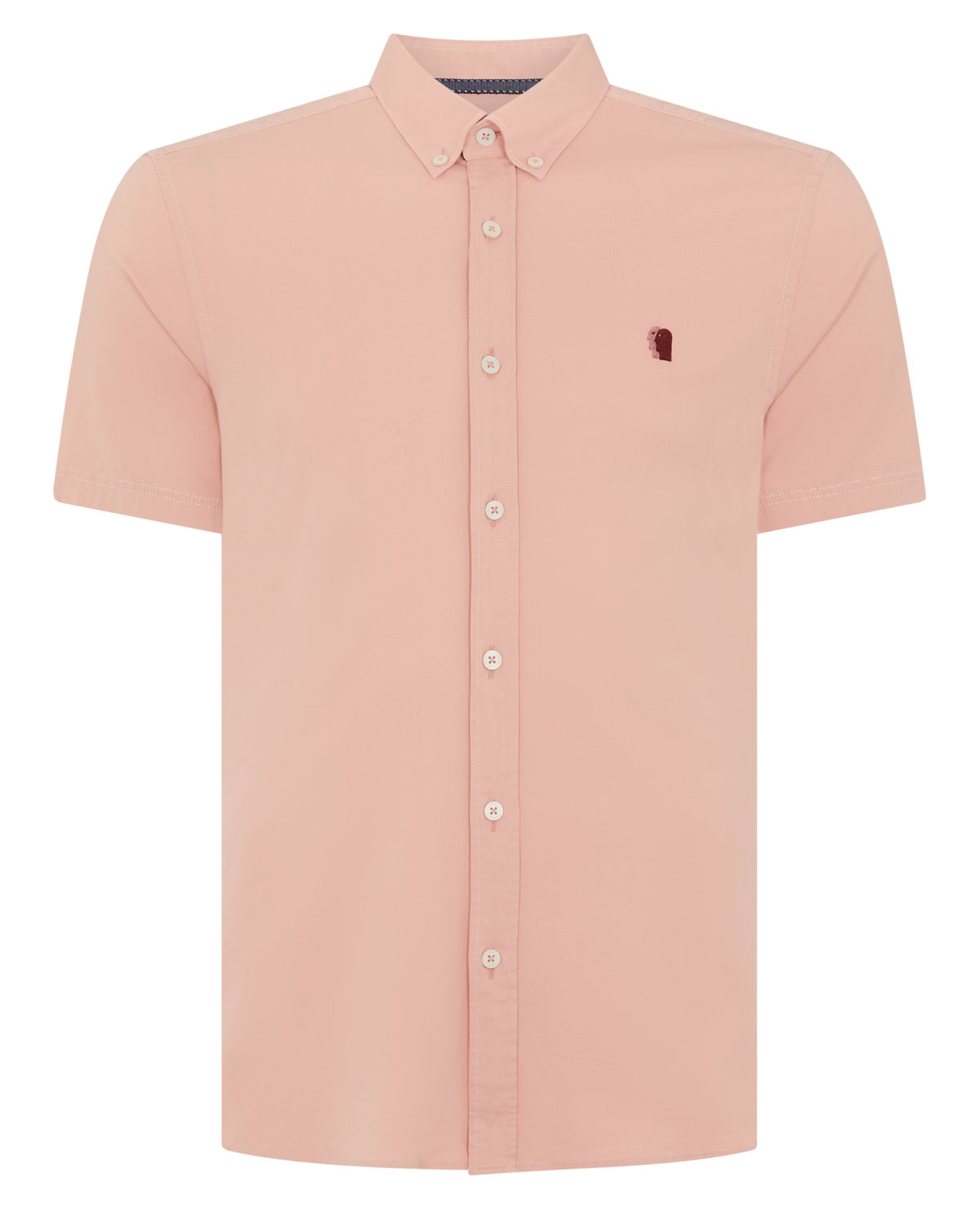 Man wearing a pink Slim Fit Cotton Stretch Short Sleeve Shirt