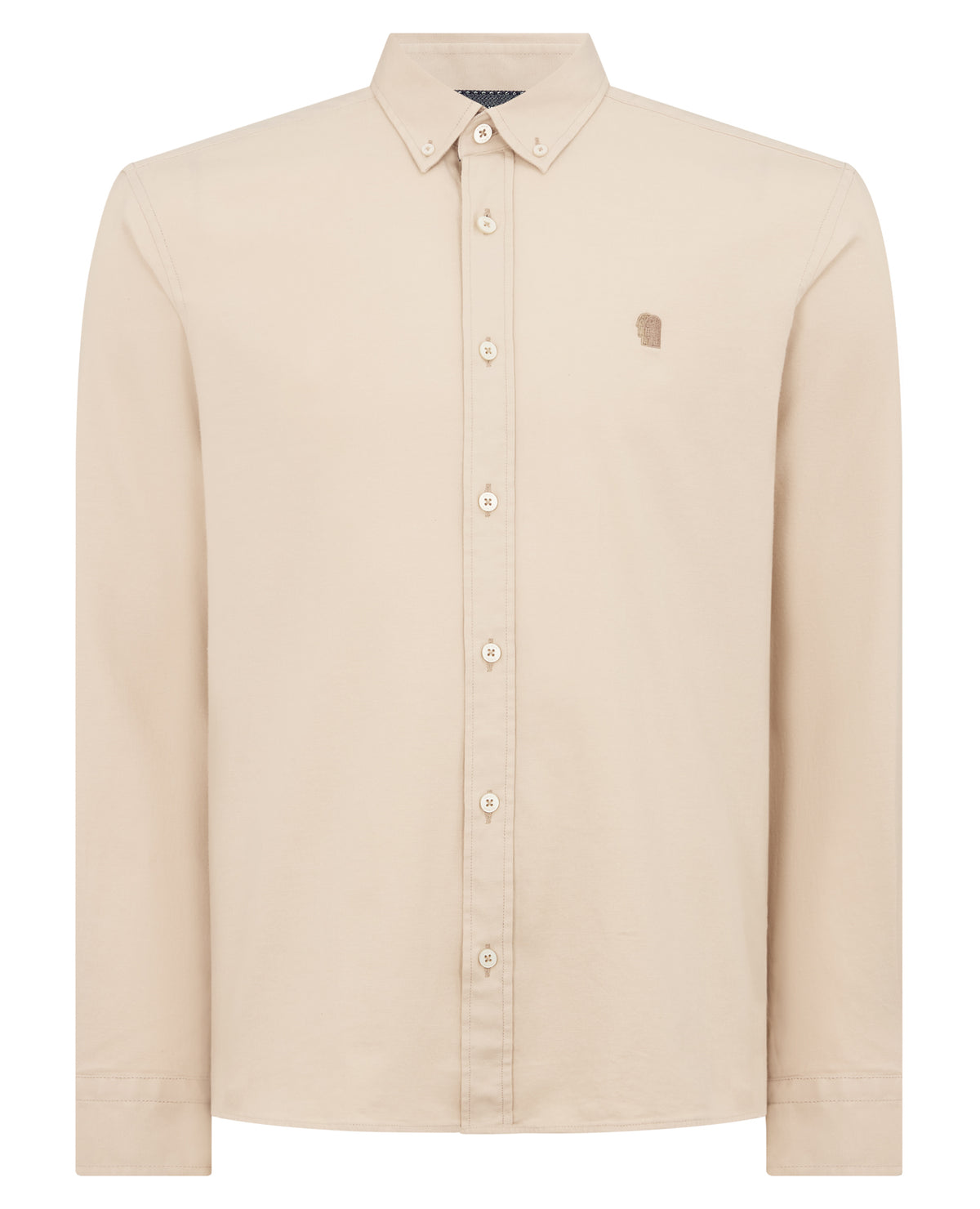 Man wearing a sand Slim Fit Cotton Stretch Shirt