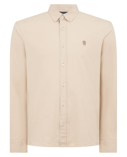 Man wearing a sand Slim Fit Cotton Stretch Shirt