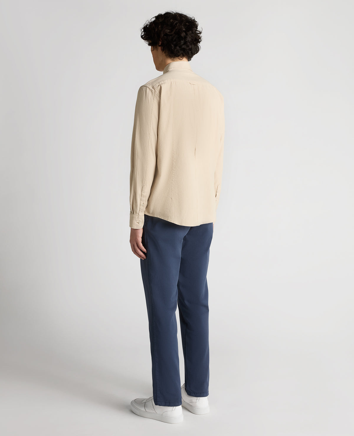 Man wearing a sand Slim Fit Cotton Stretch Shirt