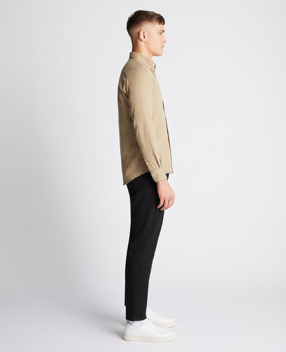 Man wearing a sand Slim Fit Cotton Stretch Shirt