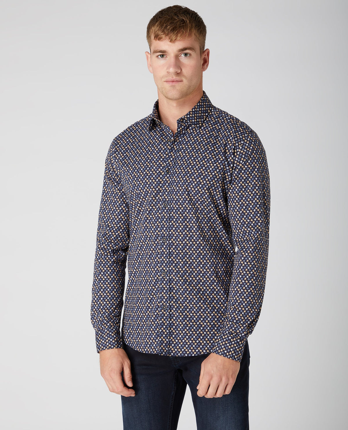 Tapered Fit Print Cotton Stretch Shirt