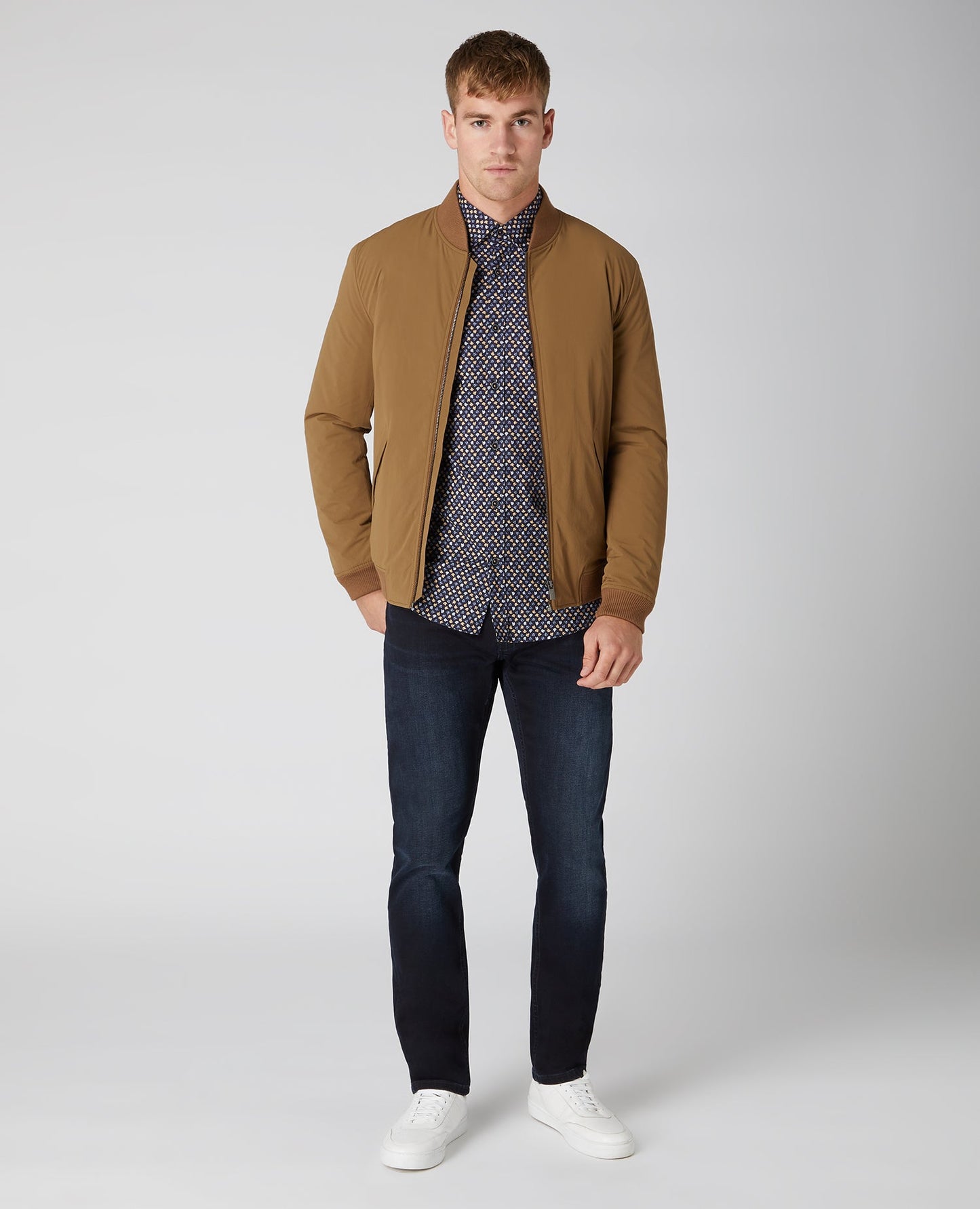 Tapered Fit Print Cotton Stretch Shirt