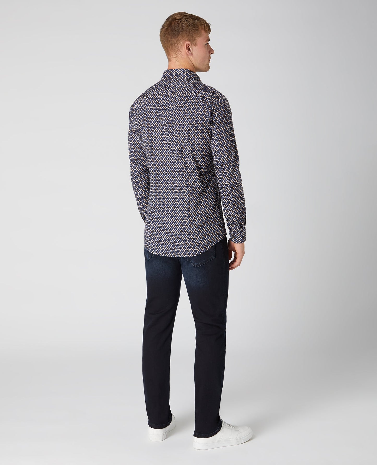 Tapered Fit Print Cotton Stretch Shirt