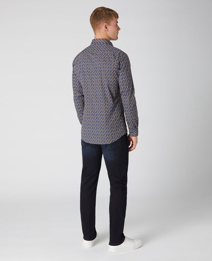 Tapered Fit Print Cotton Stretch Shirt