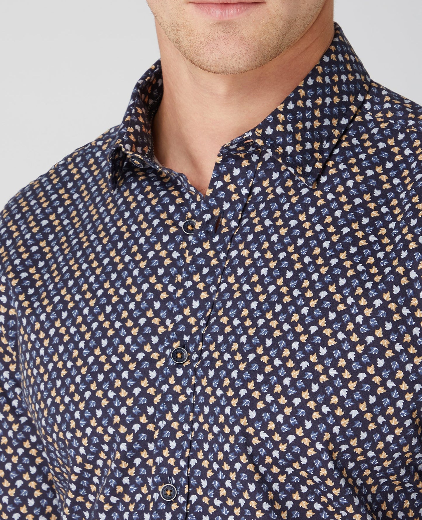 Tapered Fit Print Cotton Stretch Shirt