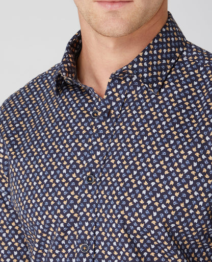 Tapered Fit Print Cotton Stretch Shirt