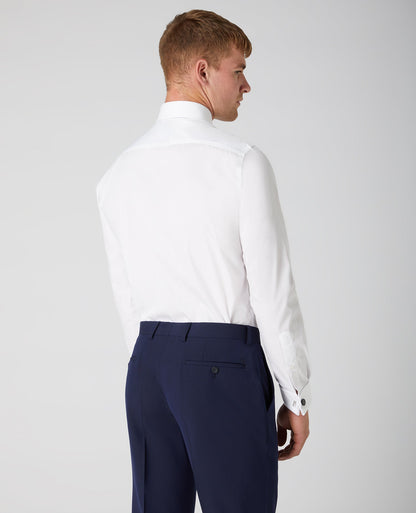 Man wearing a white Tapered Fit Cotton-Blend Shirt