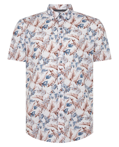 Tapered Fit Print Cotton Stretch Short Sleeve Shirt