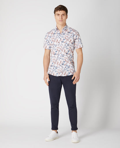 Tapered Fit Print Cotton Stretch Short Sleeve Shirt