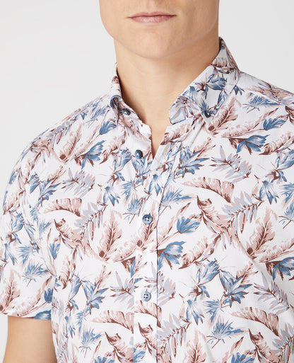 Tapered Fit Print Cotton Stretch Short Sleeve Shirt