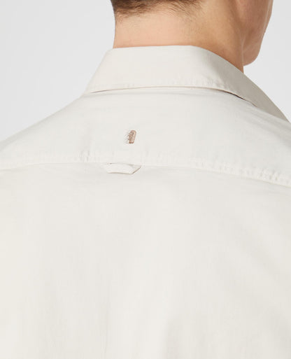 Man wearing a sand Tapered Fit Cotton Stretch Shirt