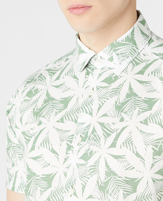 Tapered Fit Print Cotton Short Sleeve Shirt