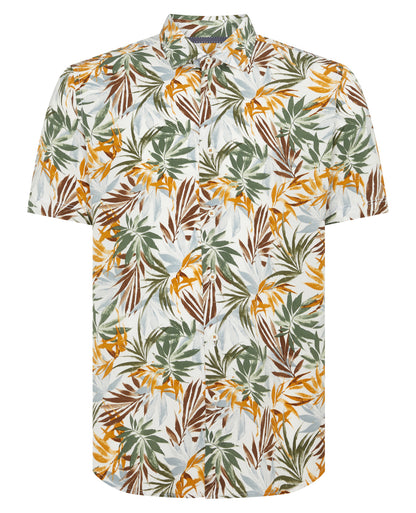 Man wearing a white and brown casual shirt