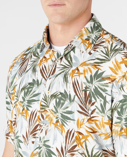 Man wearing a white and brown casual shirt