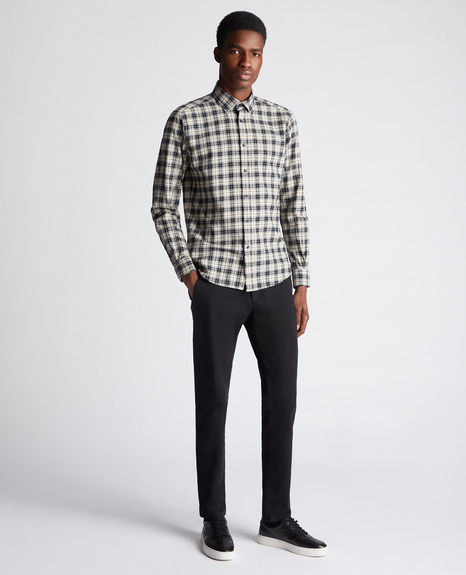 Tapered Fit Checked Cotton Shirt