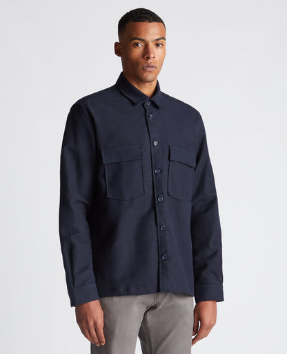 Man wearing a navy Regular Fit Heavyweight Cotton Overshirt