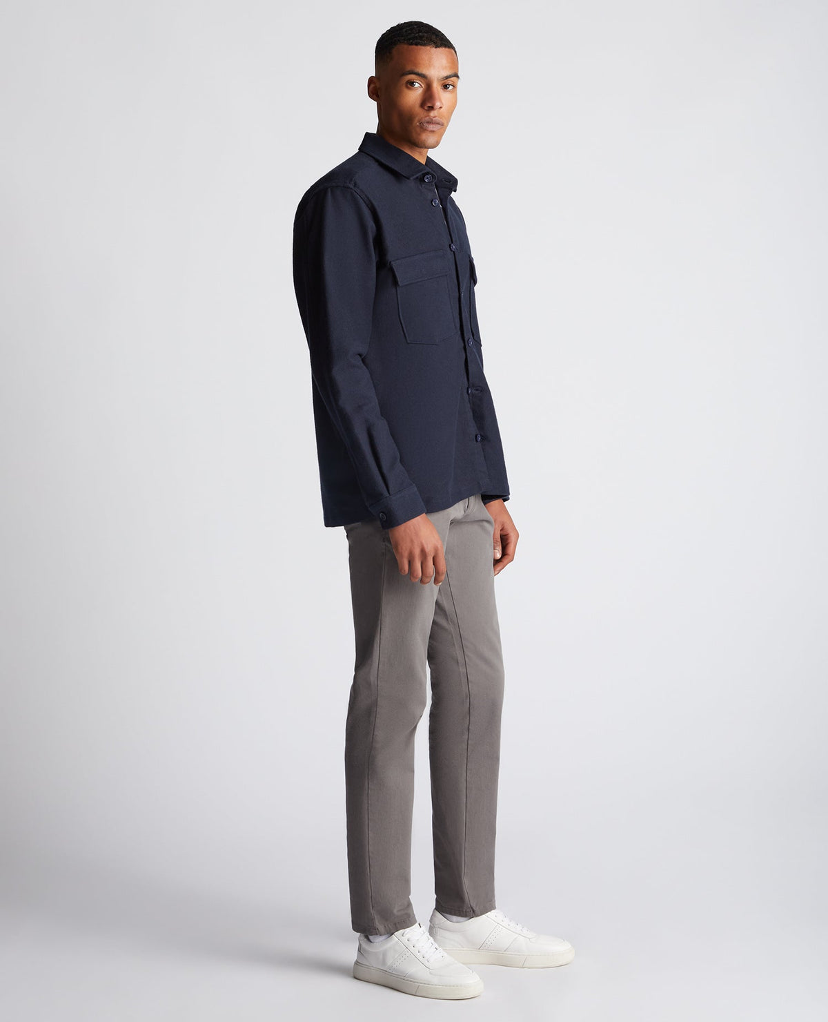 Man wearing a navy Regular Fit Heavyweight Cotton Overshirt