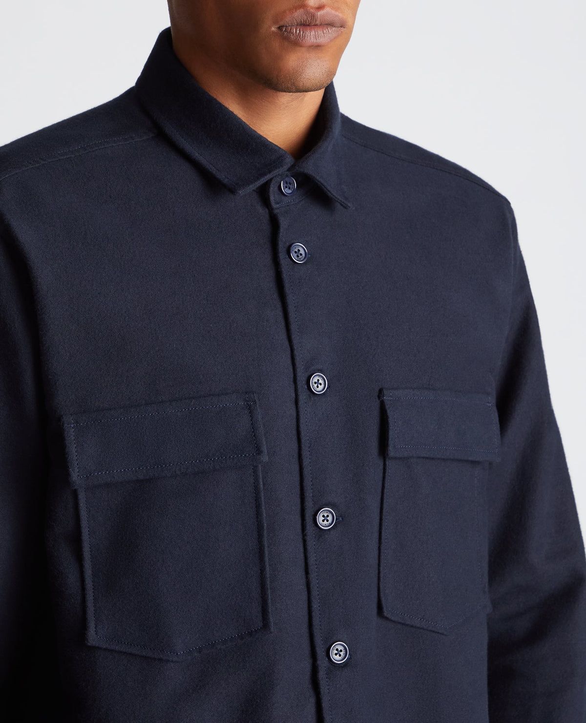 Man wearing a navy Regular Fit Heavyweight Cotton Overshirt
