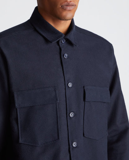 Man wearing a navy Regular Fit Heavyweight Cotton Overshirt