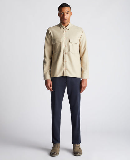 Man wearing a sand Regular Fit Heavyweight Cotton Overshirt